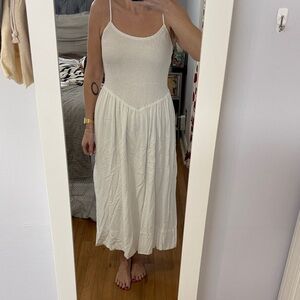 Women's White Smocked Bodice Midi Dress - Lightweight Spaghetti Strap